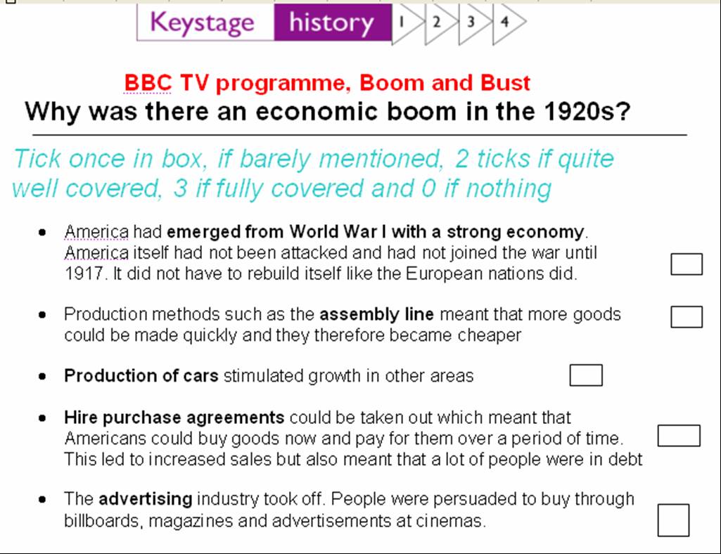 Why was there a boom in the US economy in the 1920s? Keystage History