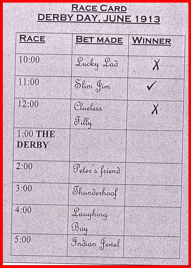 race card derby day, june 1913