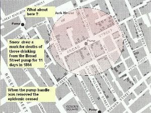 Map of Snow's Broad Street pump