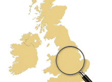 uk map and magnifying glass