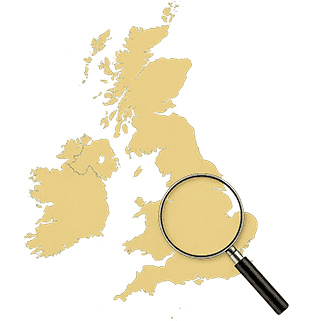 uk map and magnifying glass